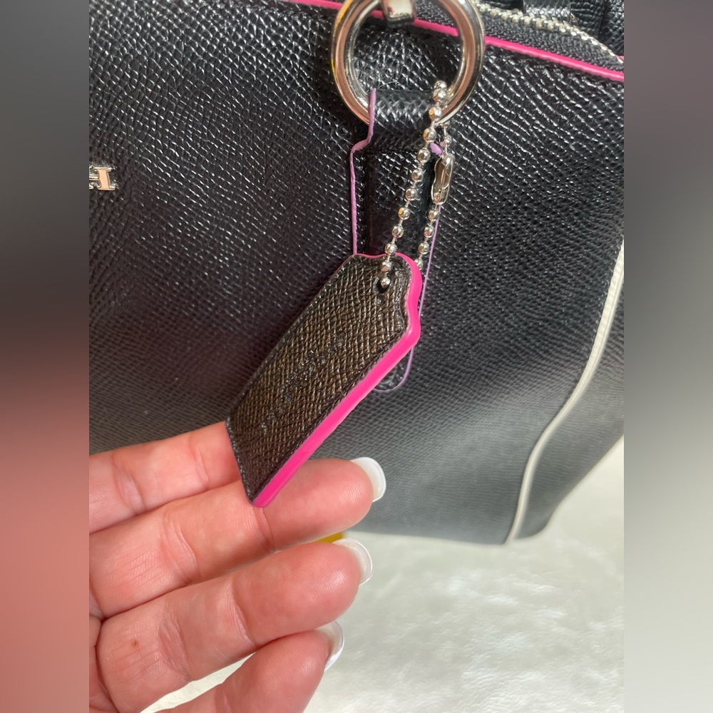 Coach Christie Carryall Black Crossgrain Leather with Pink/Magenta Piping NWOT - Picture 7 of 17